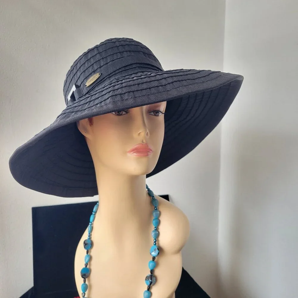 NWOT-Cappelli Summer /Spring Black Floppy Straw Bucket Hat (Size 7 1/8